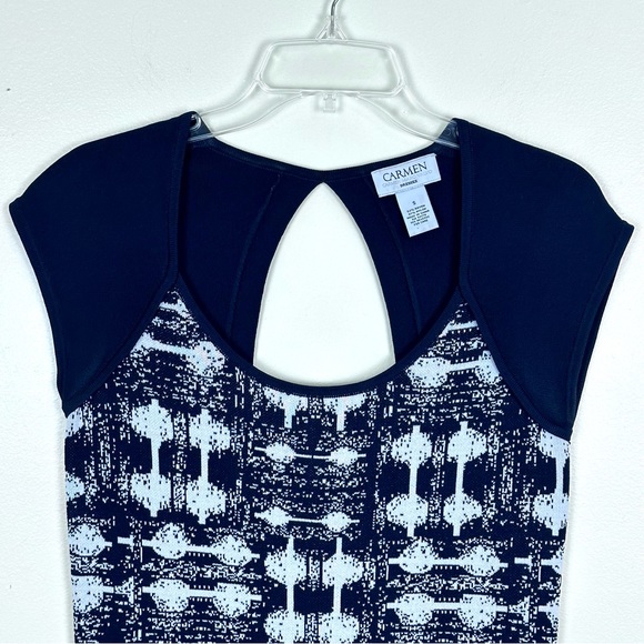 CARMEN MARC VALVO Stretch Knit Sheath Midi Sweater Dress Cutout on Back, Size S - Picture 2 of 6